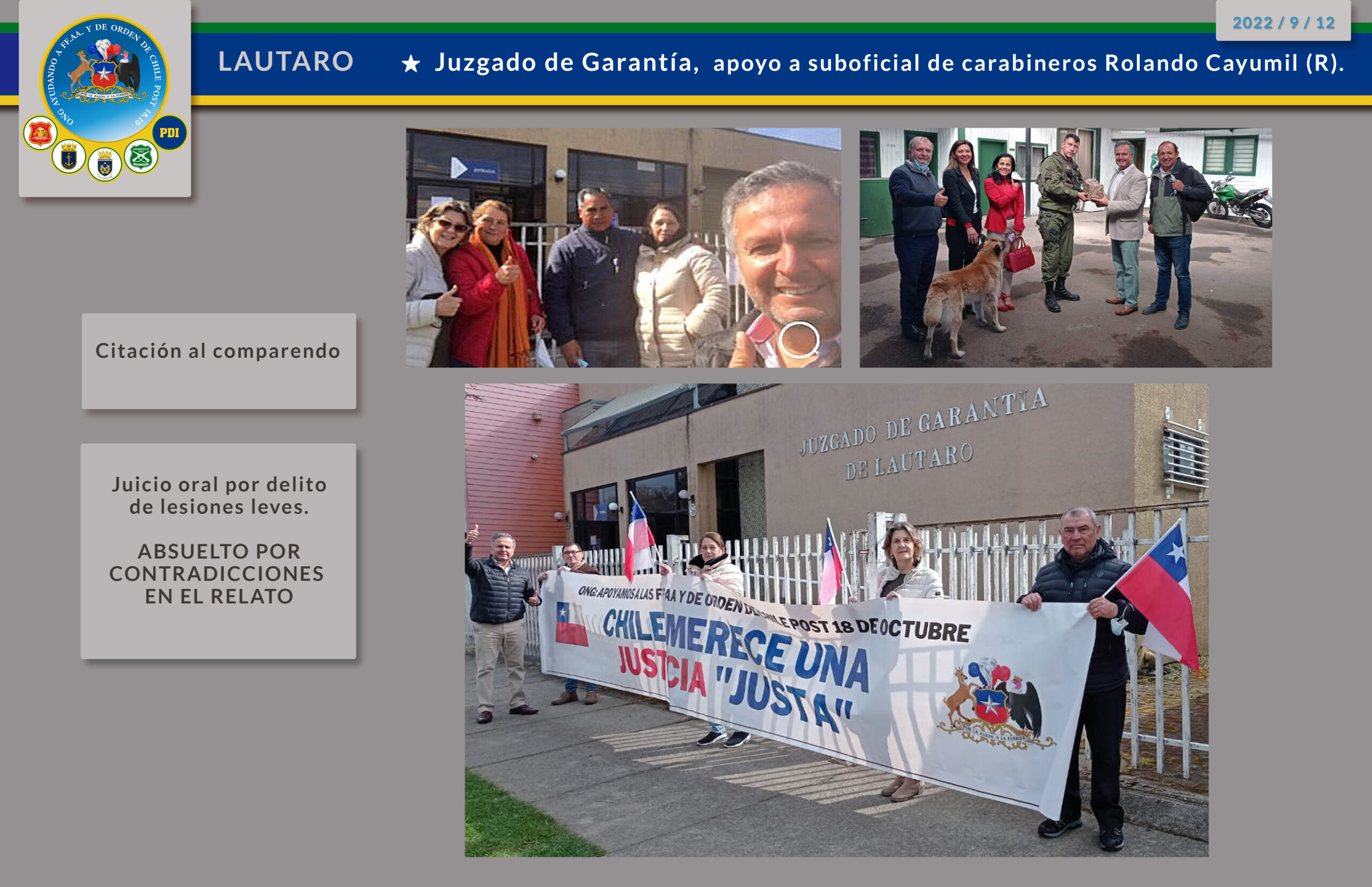 Lee más sobre el artículo Juzgado de garantía, apoyo a suboficial de carabineros Rolando Cayumil (R).