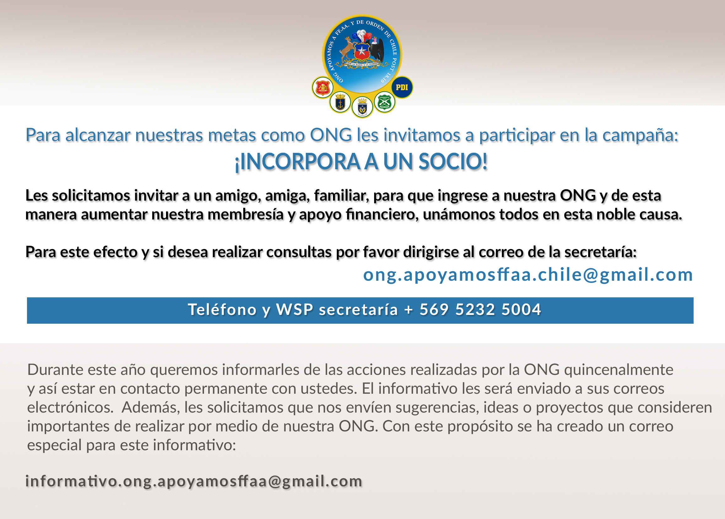 En este momento estás viendo INFORMATIVO & CAMPAÑA INCORPORA A UN SOCIO